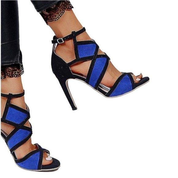 YASIRUN Shoes Yasirun Blue And Black Crisscross Colorblock Cutout Pump Poshmark